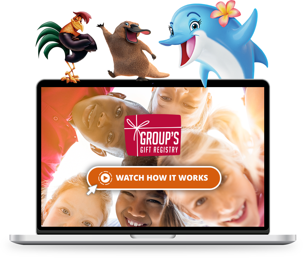 Group Gift Registry Logo on Laptop with VBS Buddies