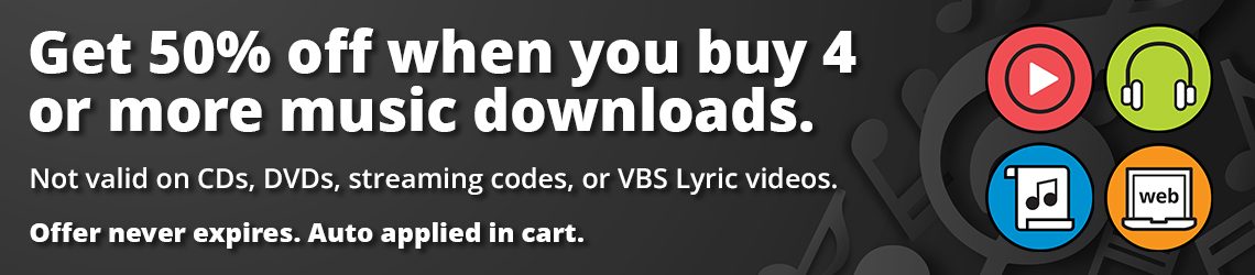 Get 50% off when you buy 4 or more music downloads