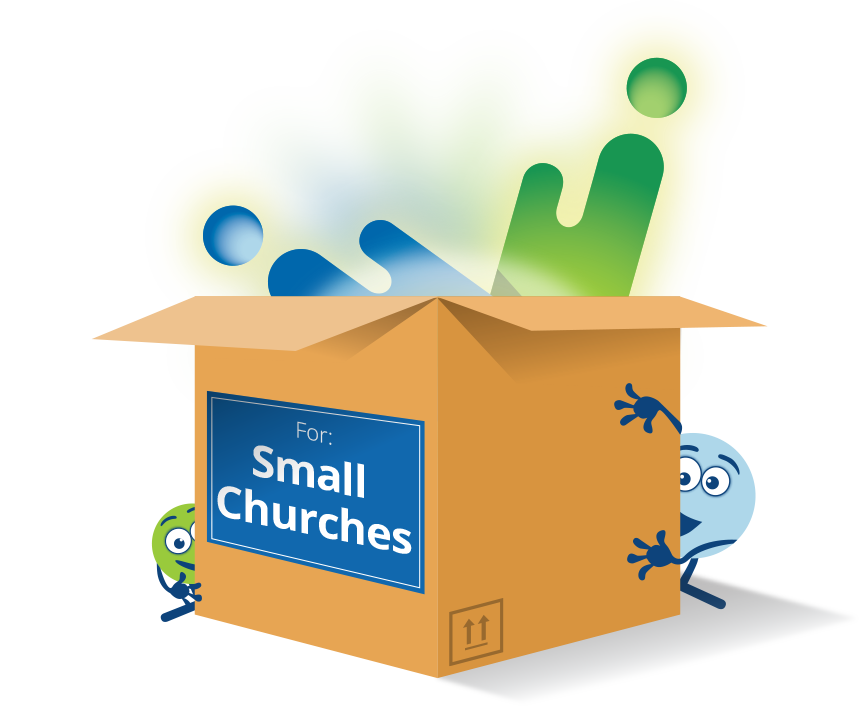 small church curriuclum logo coming out of a box