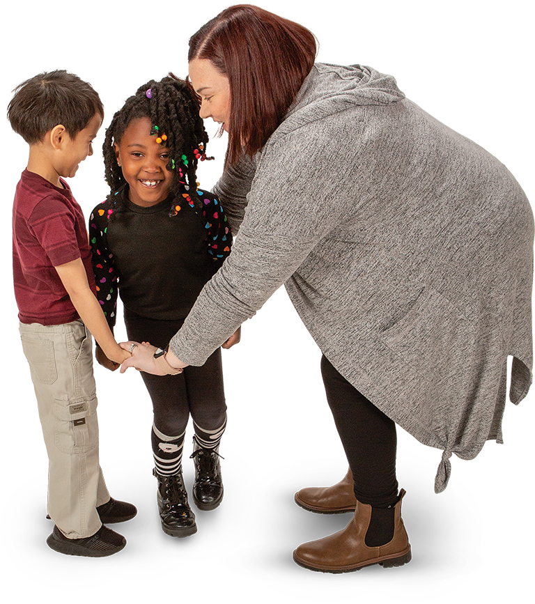 sunday school leader interacting with kids
