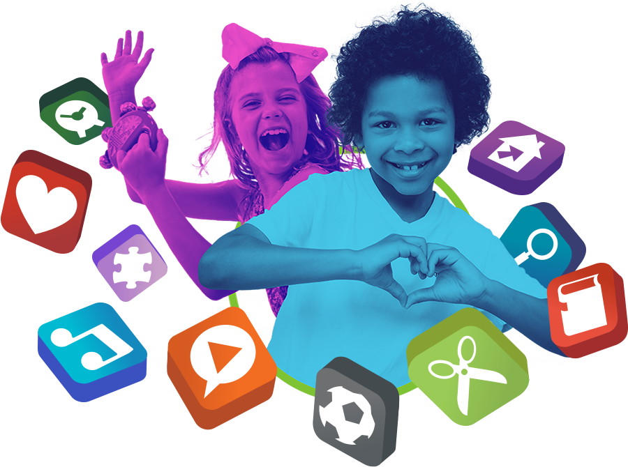 Boy making heart with hands and girl cheering