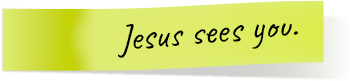 Jesus sees you green sticky note